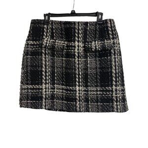 Warehouse 12 Plaid Wool Blend Woven Winter Mini-Skirt‎ Black White